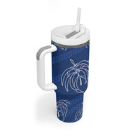 Aloha Hawaii Acacia Koa Leaves Tumbler With Handle Navy Kakau Tribal Pattern LT05 - Polynesian Pride