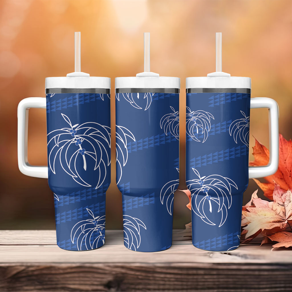 Aloha Hawaii Acacia Koa Leaves Tumbler With Handle Navy Kakau Tribal Pattern LT05 - Polynesian Pride