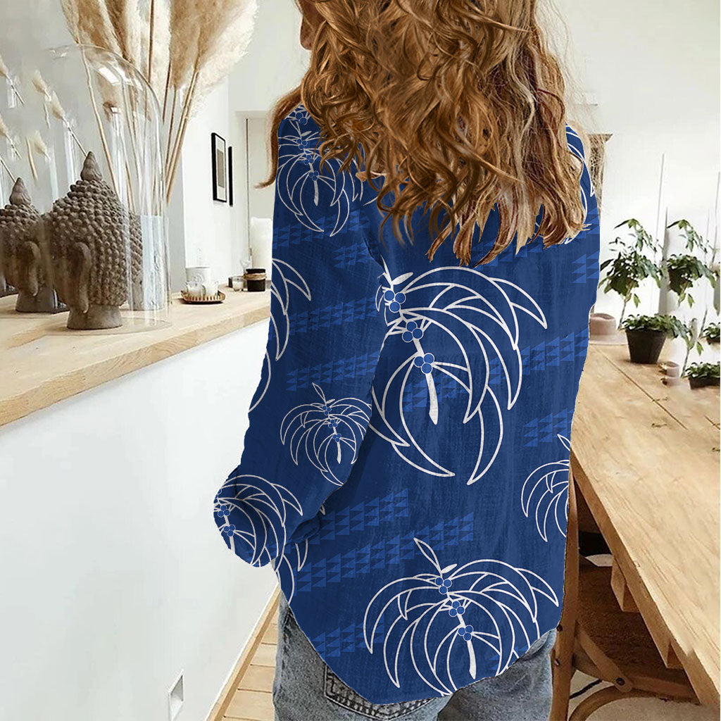 Aloha Hawaii Acacia Koa Leaves Women Casual Shirt Navy Kakau Tribal Pattern LT05 - Polynesian Pride