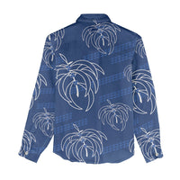 Aloha Hawaii Acacia Koa Leaves Women Casual Shirt Navy Kakau Tribal Pattern LT05 - Polynesian Pride
