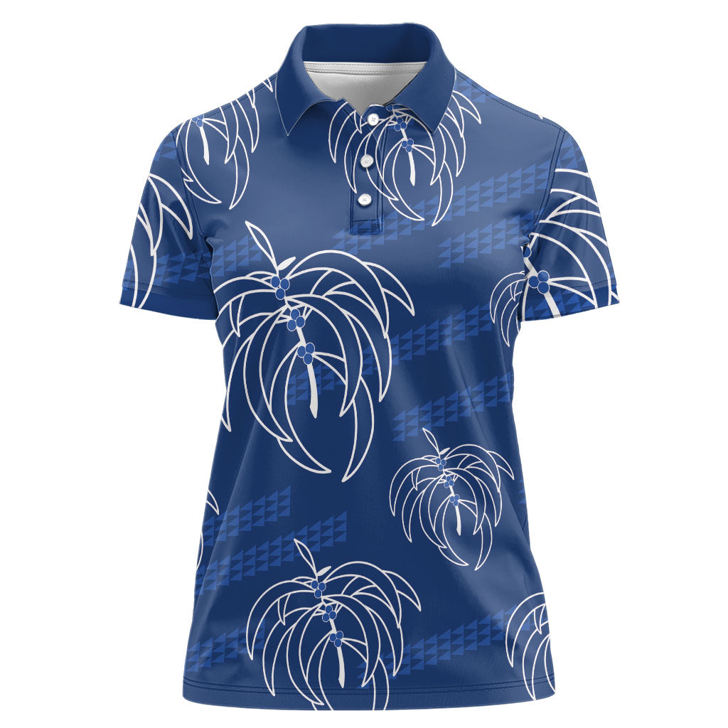 Aloha Hawaii Acacia Koa Leaves Women Polo Shirt Navy Kakau Tribal Pattern LT05 Female Navy - Polynesian Pride