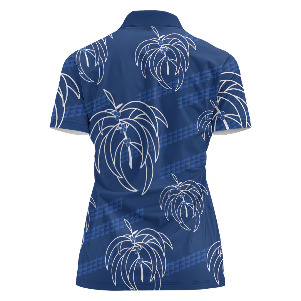 Aloha Hawaii Acacia Koa Leaves Women Polo Shirt Navy Kakau Tribal Pattern LT05 - Polynesian Pride