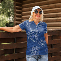 Aloha Hawaii Acacia Koa Leaves Women Polo Shirt Navy Kakau Tribal Pattern LT05 - Polynesian Pride