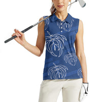 Aloha Hawaii Acacia Koa Leaves Women Sleeveless Polo Shirt Navy Kakau Tribal Pattern LT05 - Polynesian Pride