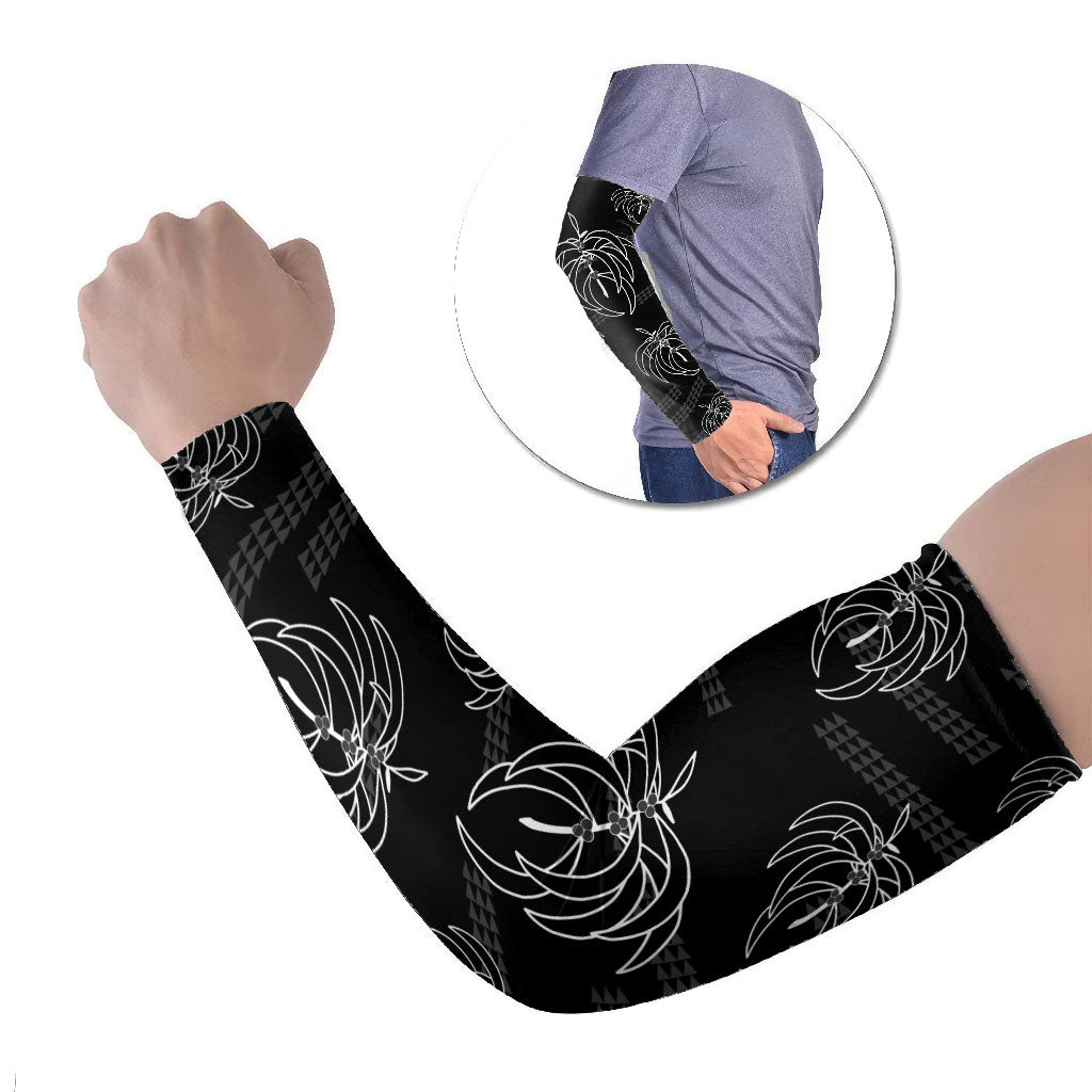 Aloha Hawaii Acacia Koa Leaves Arm Sleeves Black Kakau Tribal Pattern LT05 Set of 2 Black - Polynesian Pride