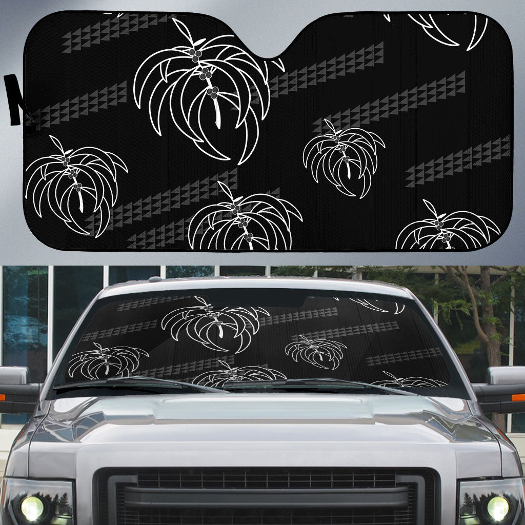 Aloha Hawaii Acacia Koa Leaves Auto Sun Shade Black Kakau Tribal Pattern LT05 Black - Polynesian Pride