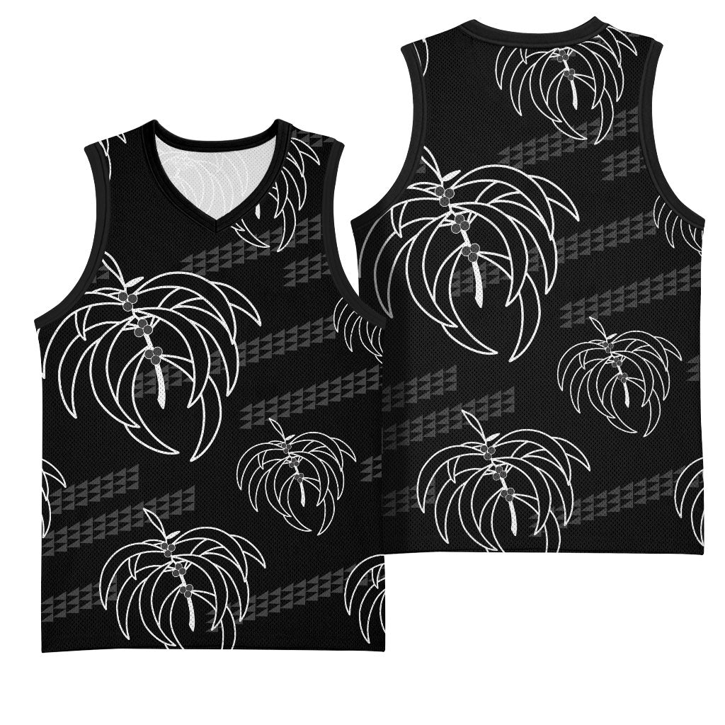 Aloha Hawaii Acacia Koa Leaves Basketball Jersey Black Kakau Tribal Pattern LT05 - Polynesian Pride