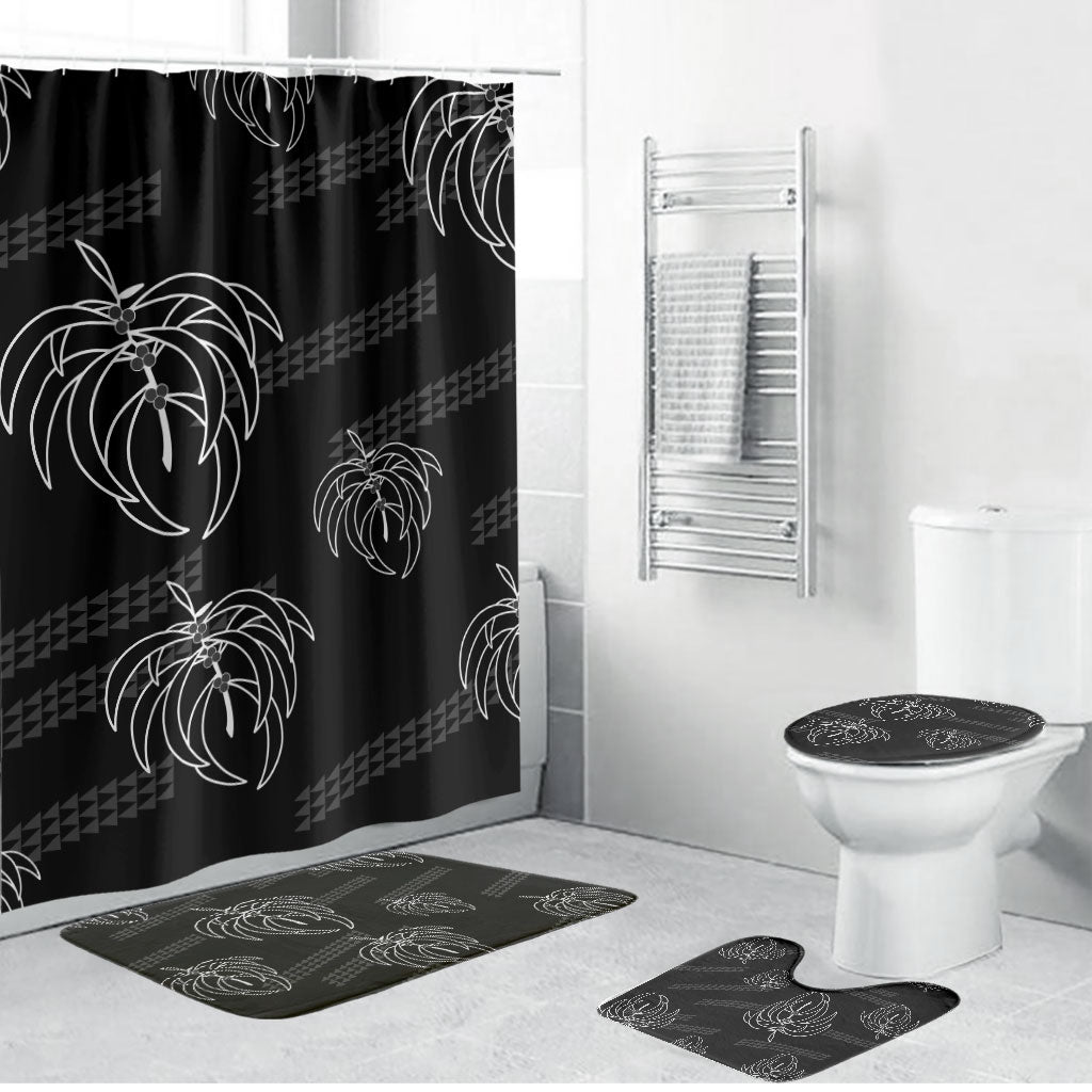 Aloha Hawaii Acacia Koa Leaves Bathroom Set Black Kakau Tribal Pattern LT05 Bathroom Set (4 pcs) Black - Polynesian Pride