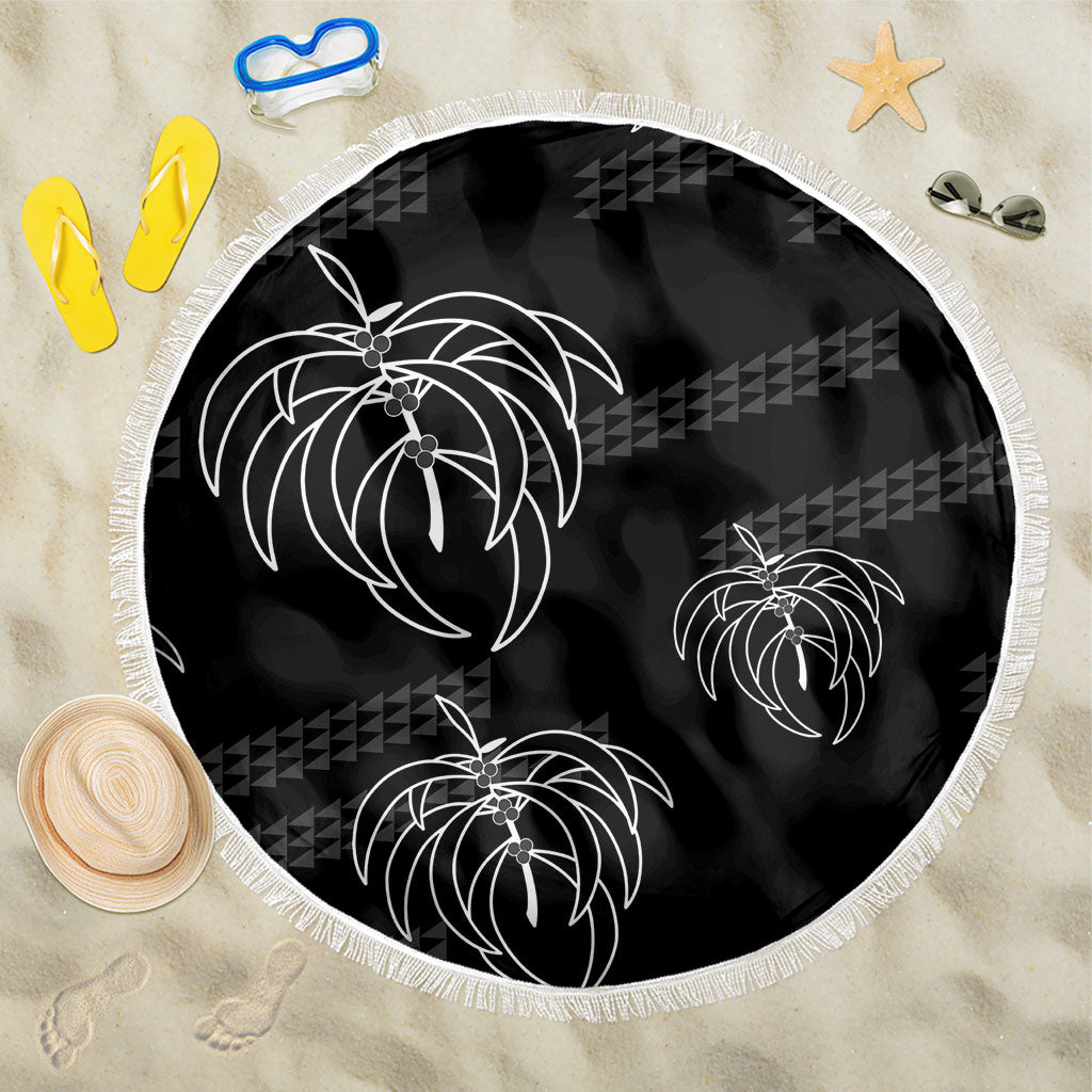 Aloha Hawaii Acacia Koa Leaves Beach Blanket Black Kakau Tribal Pattern LT05 One Size 150cm Black - Polynesian Pride
