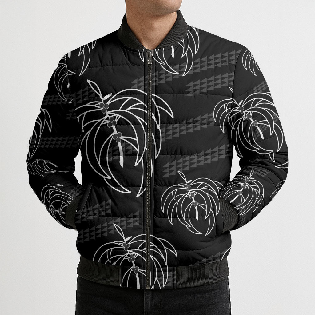 Aloha Hawaii Acacia Koa Leaves Bomber Puffer Jacket Black Kakau Tribal Pattern LT05 - Polynesian Pride