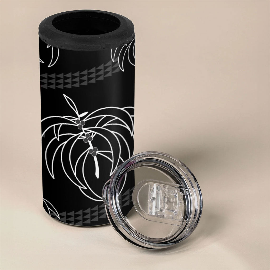 Aloha Hawaii Acacia Koa Leaves 4 in 1 Can Cooler Tumbler Black Kakau Tribal Pattern LT05 - Polynesian Pride