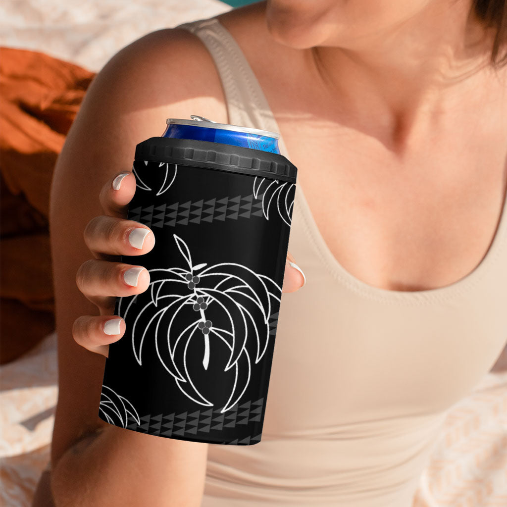 Aloha Hawaii Acacia Koa Leaves 4 in 1 Can Cooler Tumbler Black Kakau Tribal Pattern LT05 - Polynesian Pride