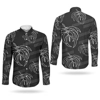 Aloha Hawaii Acacia Koa Leaves Couples Matching Off Shoulder Short Dress and Long Sleeve Button Shirt Black Kakau Tribal Pattern LT05 - Polynesian Pride