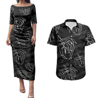 Aloha Hawaii Acacia Koa Leaves Couples Matching Puletasi and Hawaiian Shirt Black Kakau Tribal Pattern LT05 Black - Polynesian Pride