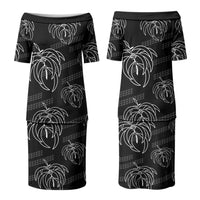 Aloha Hawaii Acacia Koa Leaves Couples Matching Puletasi and Long Sleeve Button Shirt Black Kakau Tribal Pattern LT05 - Polynesian Pride