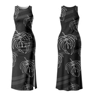 Aloha Hawaii Acacia Koa Leaves Couples Matching Tank Maxi Dress and Long Sleeve Button Shirt Black Kakau Tribal Pattern LT05 - Polynesian Pride