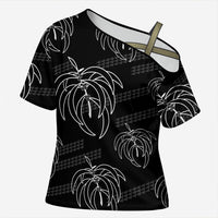 Aloha Hawaii Acacia Koa Leaves Cross Shoulder Shirt Black Kakau Tribal Pattern LT05 Female Black - Polynesian Pride