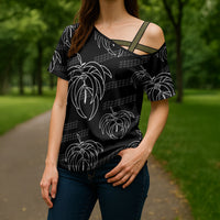 Aloha Hawaii Acacia Koa Leaves Cross Shoulder Shirt Black Kakau Tribal Pattern LT05 - Polynesian Pride