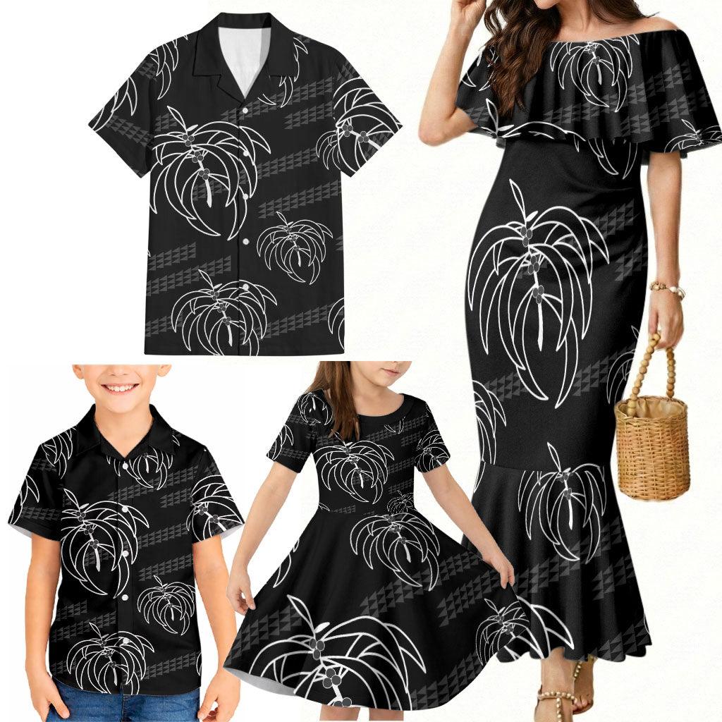 Aloha Hawaii Acacia Koa Leaves Family Matching Mermaid Dress and Hawaiian Shirt Black Kakau Tribal Pattern LT05 - Polynesian Pride