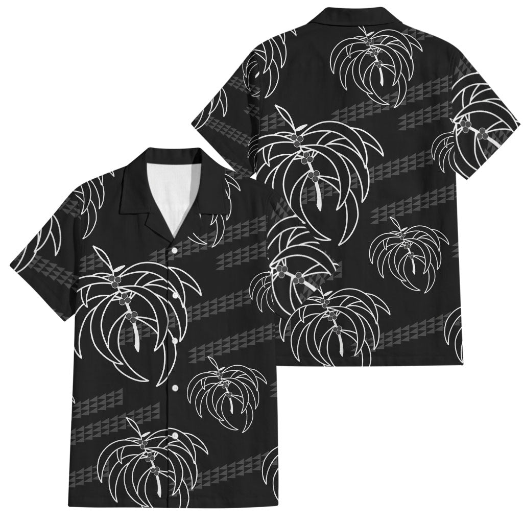 Aloha Hawaii Acacia Koa Leaves Family Matching Off Shoulder Short Dress and Hawaiian Shirt Black Kakau Tribal Pattern LT05 Dad's Shirt - Short Sleeve Black - Polynesian Pride