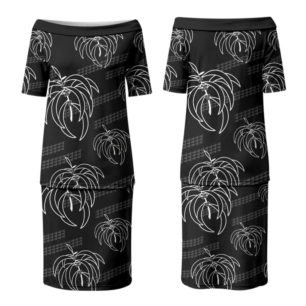 Aloha Hawaii Acacia Koa Leaves Family Matching Puletasi and Hawaiian Shirt Black Kakau Tribal Pattern LT05 Mom's Dress Black - Polynesian Pride