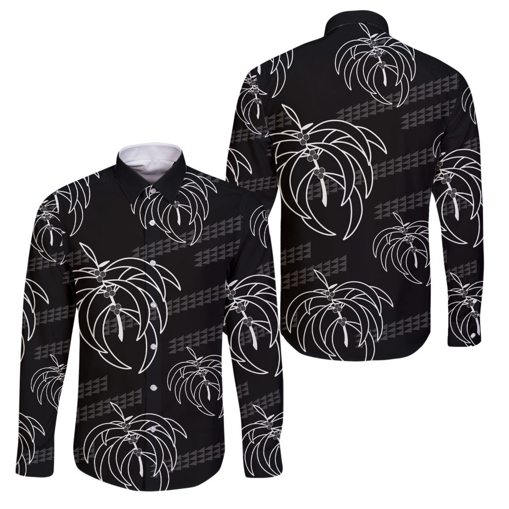 Aloha Hawaii Acacia Koa Leaves Family Matching Puletasi and Hawaiian Shirt Black Kakau Tribal Pattern LT05 Dad's Shirt - Long Sleeve Black - Polynesian Pride