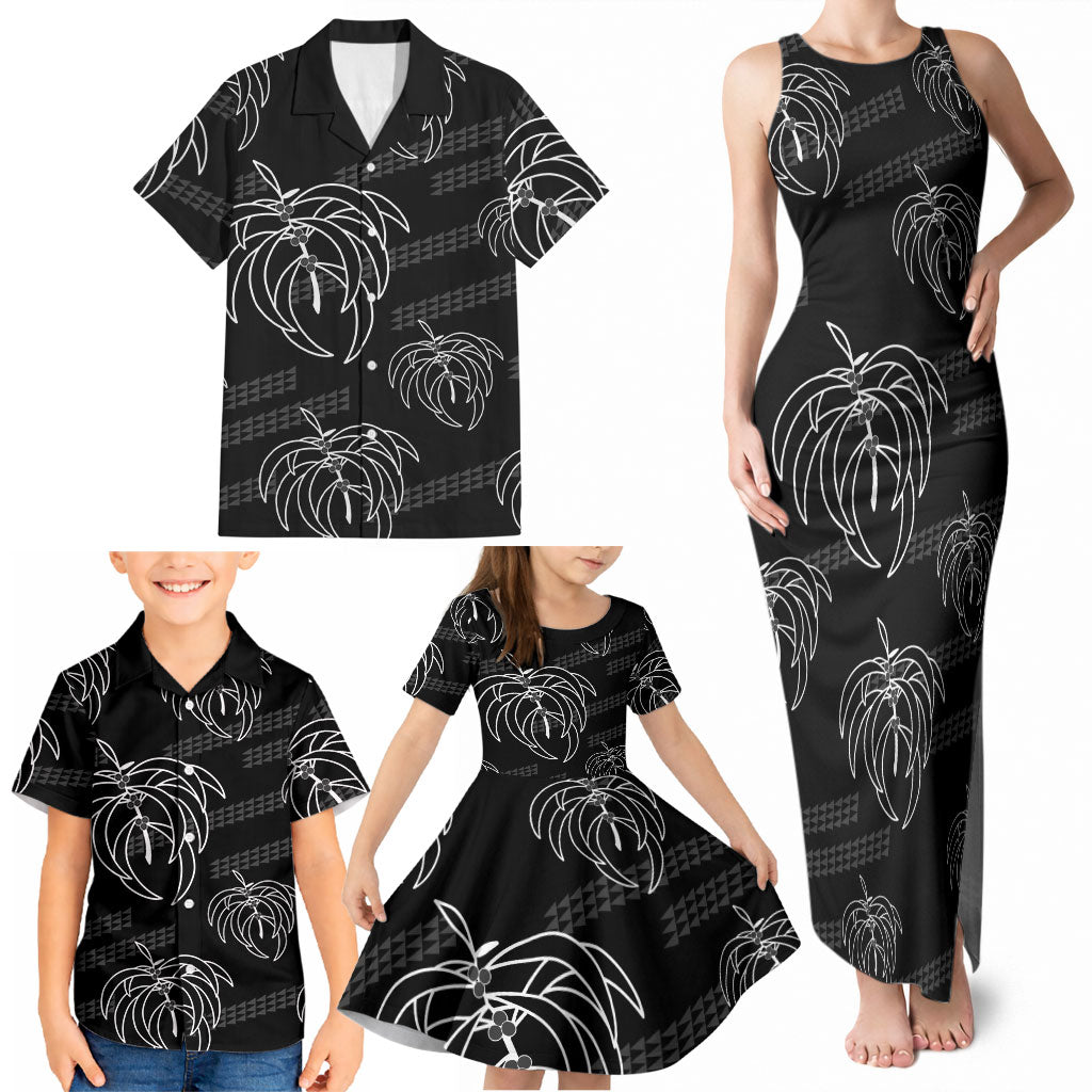 Aloha Hawaii Acacia Koa Leaves Family Matching Tank Maxi Dress and Hawaiian Shirt Black Kakau Tribal Pattern LT05 - Polynesian Pride