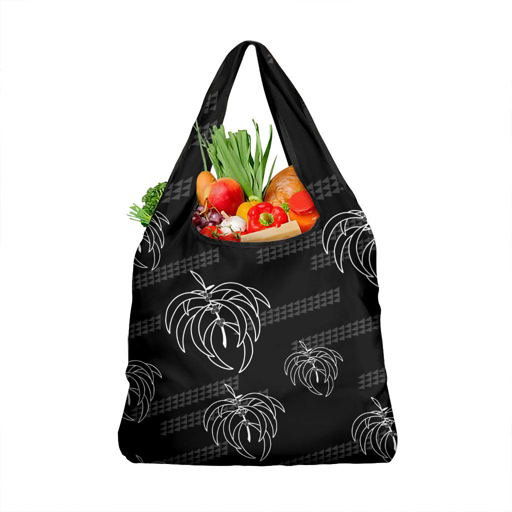 Aloha Hawaii Acacia Koa Leaves Grocery Bag Black Kakau Tribal Pattern LT05 1-pack One Size Black - Polynesian Pride