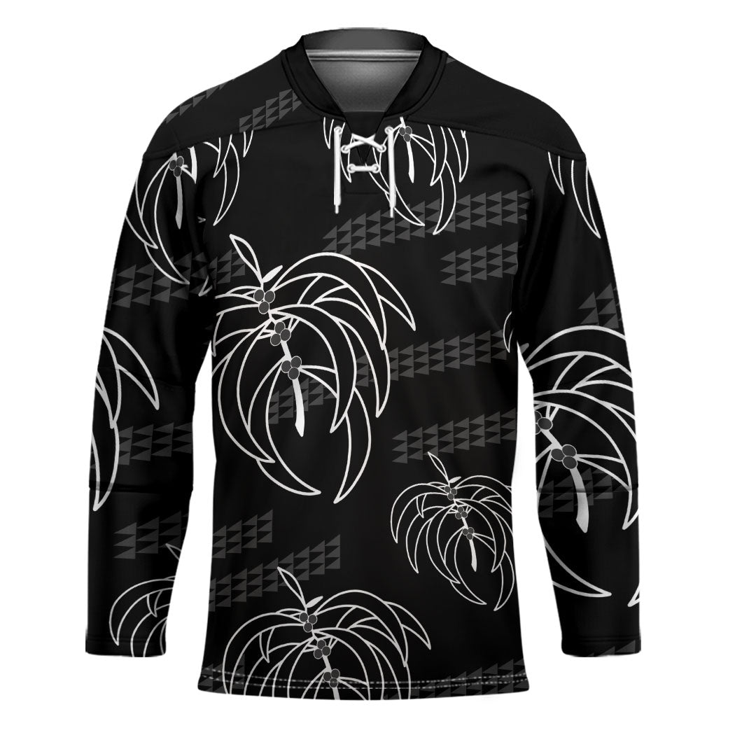 Aloha Hawaii Acacia Koa Leaves Hockey Jersey Black Kakau Tribal Pattern LT05 Unisex Black - Polynesian Pride