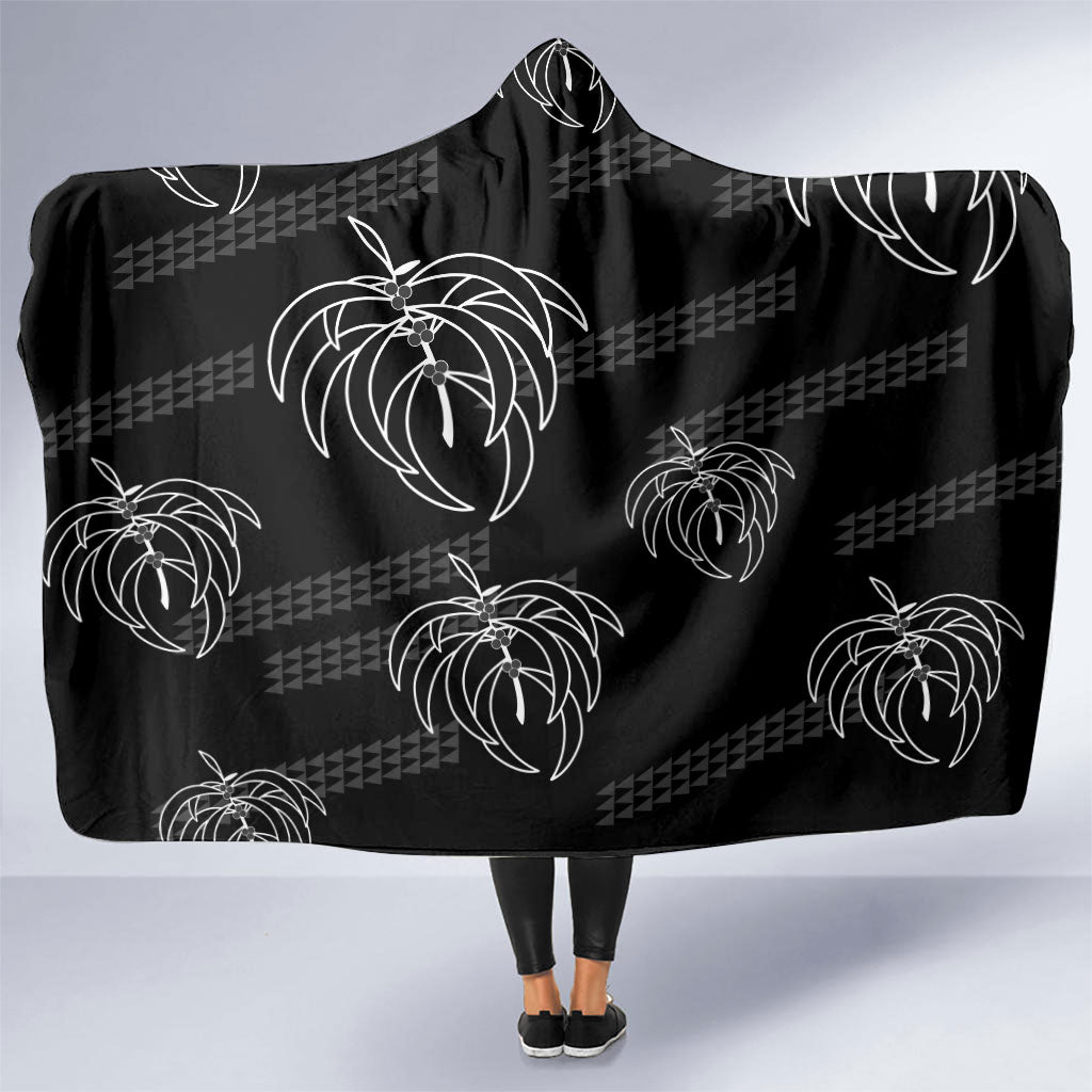 Aloha Hawaii Acacia Koa Leaves Hooded Blanket Black Kakau Tribal Pattern LT05 One Size Black - Polynesian Pride