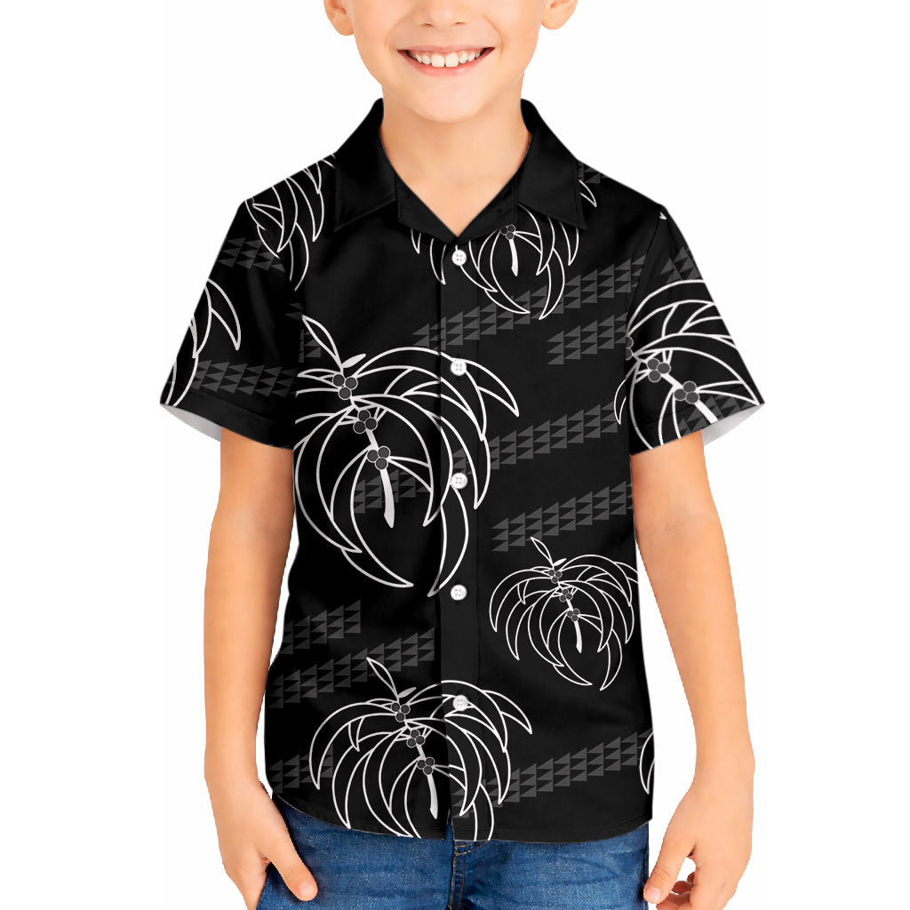 Aloha Hawaii Acacia Koa Leaves Kid Hawaiian Shirt Black Kakau Tribal Pattern