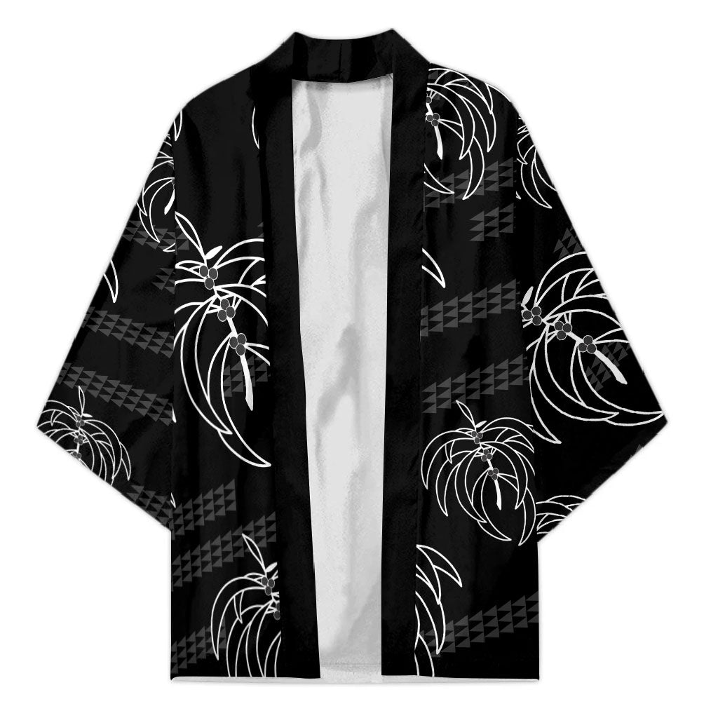 Aloha Hawaii Acacia Koa Leaves Kimono Black Kakau Tribal Pattern LT05 Unisex Black - Polynesian Pride
