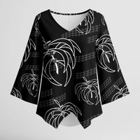 Aloha Hawaii Acacia Koa Leaves Kimono Sleeve Blouse Black Kakau Tribal Pattern LT05 Female Black - Polynesian Pride