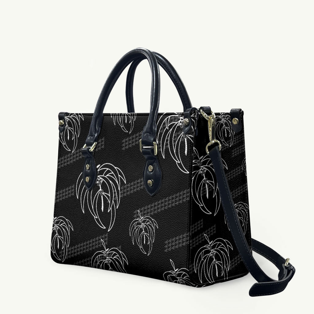 Aloha Hawaii Acacia Koa Leaves Leather Bag Black Kakau Tribal Pattern LT05 Black - Polynesian Pride