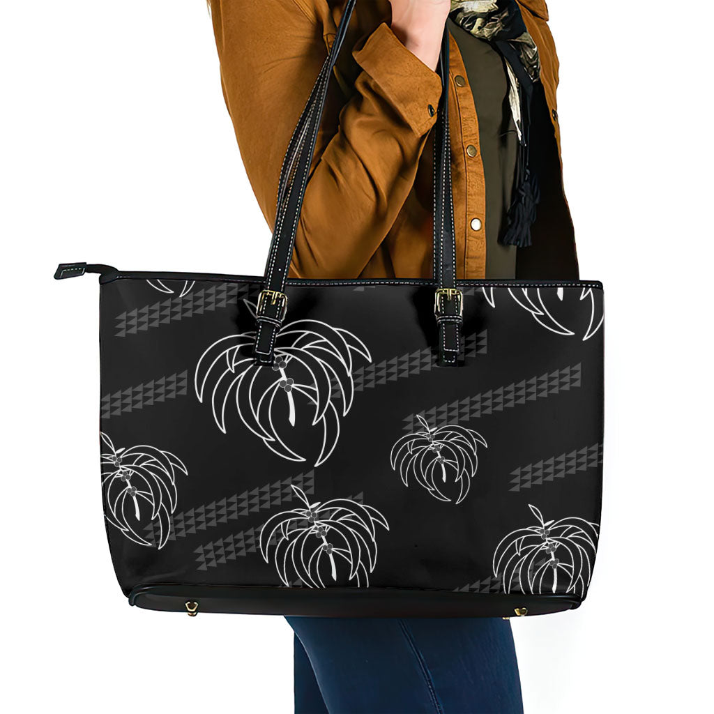 Aloha Hawaii Acacia Koa Leaves Leather Tote Bag Black Kakau Tribal Pattern LT05 - Polynesian Pride