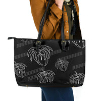 Aloha Hawaii Acacia Koa Leaves Leather Tote Bag Black Kakau Tribal Pattern LT05 - Polynesian Pride