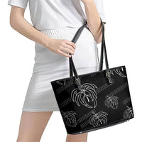Aloha Hawaii Acacia Koa Leaves Leather Tote Bag Black Kakau Tribal Pattern LT05 - Polynesian Pride