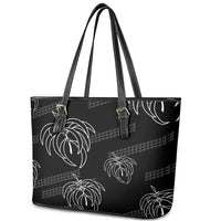 Aloha Hawaii Acacia Koa Leaves Leather Tote Bag Black Kakau Tribal Pattern LT05 - Polynesian Pride