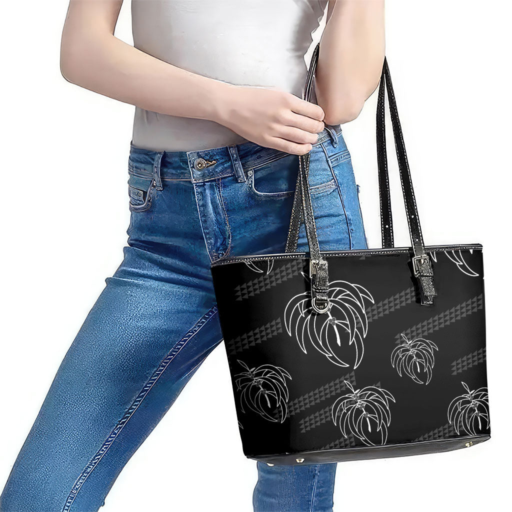 Aloha Hawaii Acacia Koa Leaves Leather Tote Bag Black Kakau Tribal Pattern LT05 - Polynesian Pride