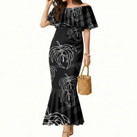 Aloha Hawaii Acacia Koa Leaves Mermaid Dress Black Kakau Tribal Pattern LT05 Women Black - Polynesian Pride