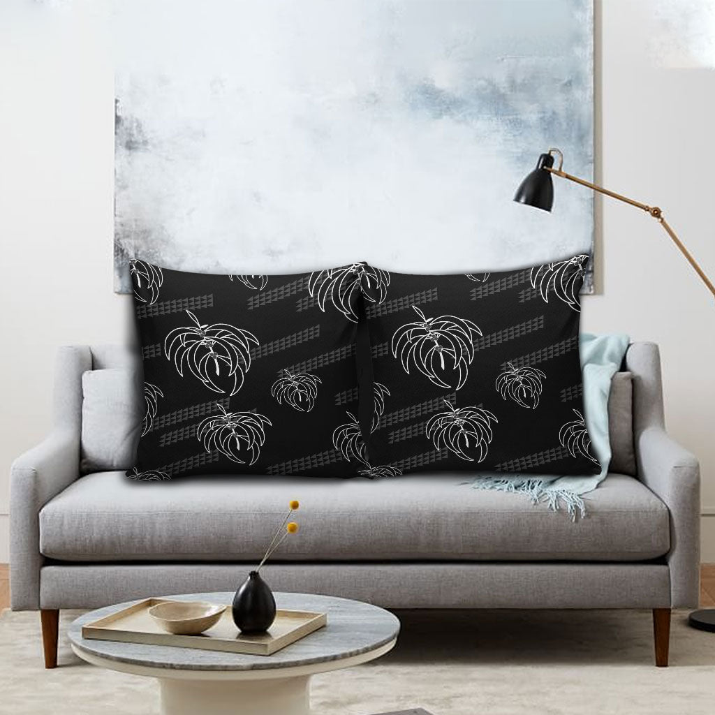 Aloha Hawaii Acacia Koa Leaves Pillow Cover Black Kakau Tribal Pattern LT05 - Polynesian Pride