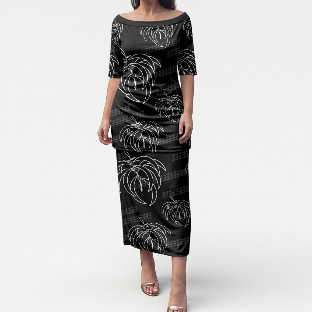Aloha Hawaii Acacia Koa Leaves Puletasi Black Kakau Tribal Pattern LT05 Long Dress Black - Polynesian Pride