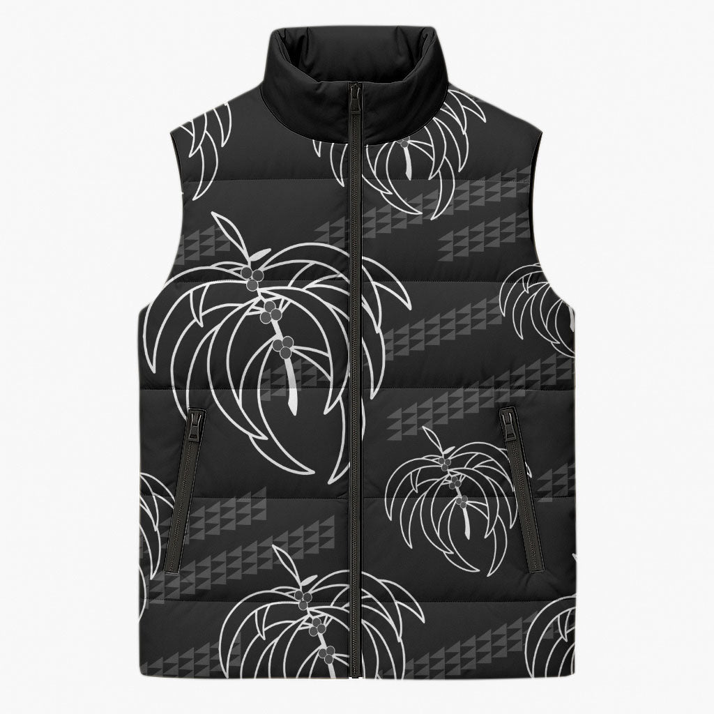 Aloha Hawaii Acacia Koa Leaves Sleeveless Puffer Jacket Black Kakau Tribal Pattern LT05 Unisex Black - Polynesian Pride