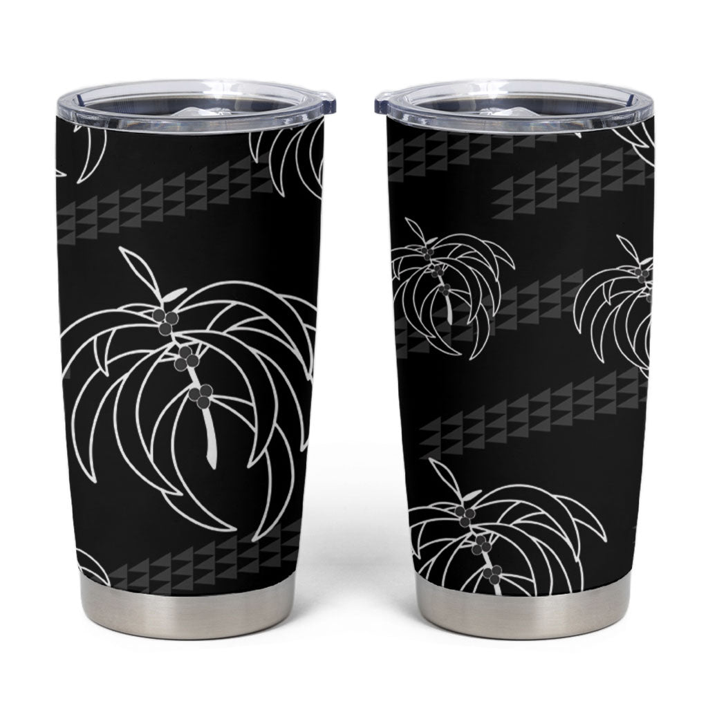 Aloha Hawaii Acacia Koa Leaves Tumbler Cup Black Kakau Tribal Pattern