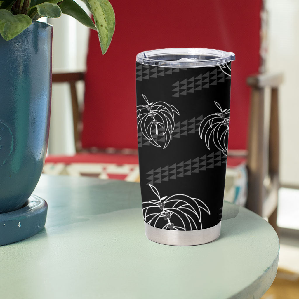 Aloha Hawaii Acacia Koa Leaves Tumbler Cup Black Kakau Tribal Pattern LT05 - Polynesian Pride