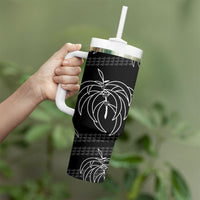 Aloha Hawaii Acacia Koa Leaves Tumbler With Handle Black Kakau Tribal Pattern LT05 - Polynesian Pride