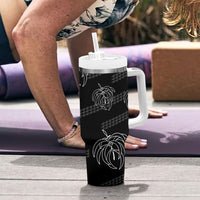 Aloha Hawaii Acacia Koa Leaves Tumbler With Handle Black Kakau Tribal Pattern LT05 - Polynesian Pride