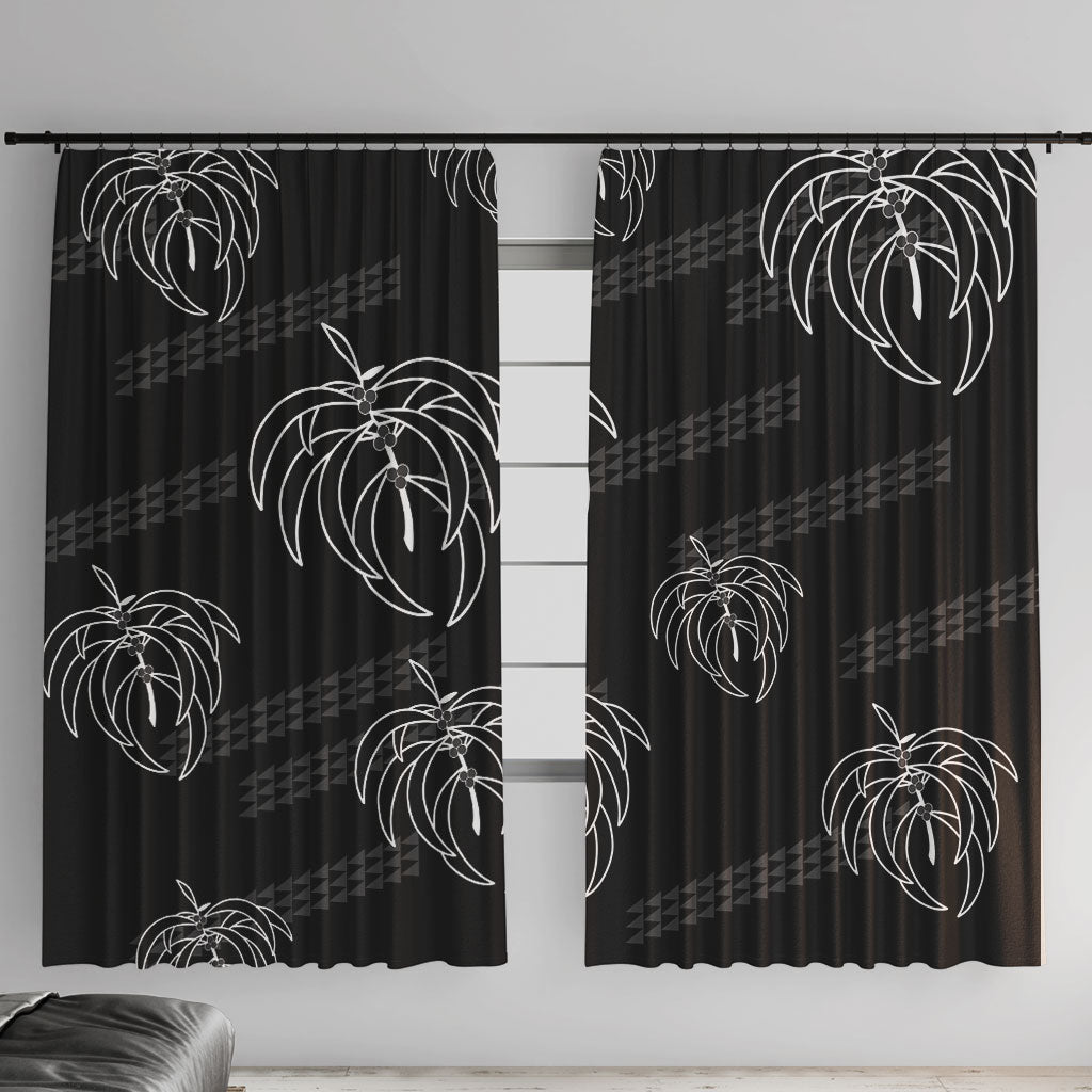 Aloha Hawaii Acacia Koa Leaves Window Curtain Black Kakau Tribal Pattern LT05 With Hooks Black - Polynesian Pride