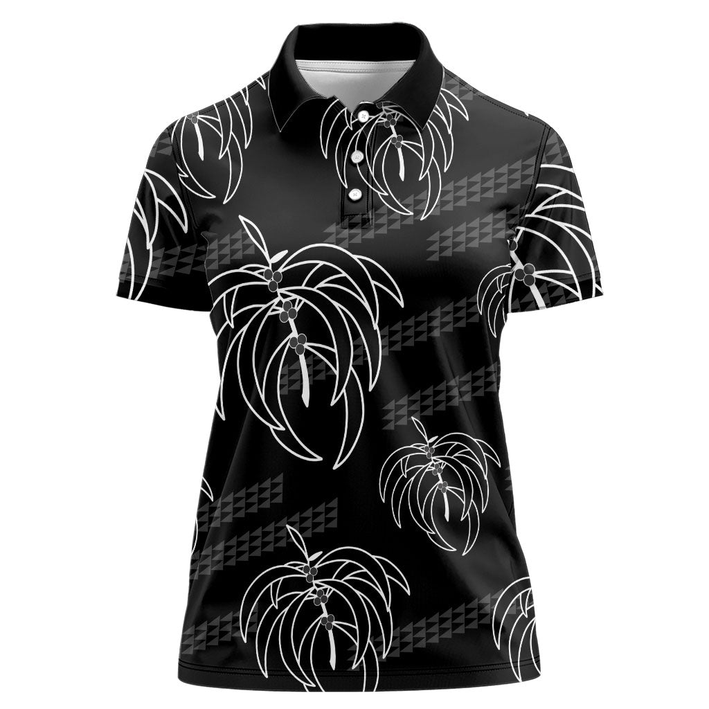 Aloha Hawaii Acacia Koa Leaves Women Polo Shirt Black Kakau Tribal Pattern LT05 Female Black - Polynesian Pride