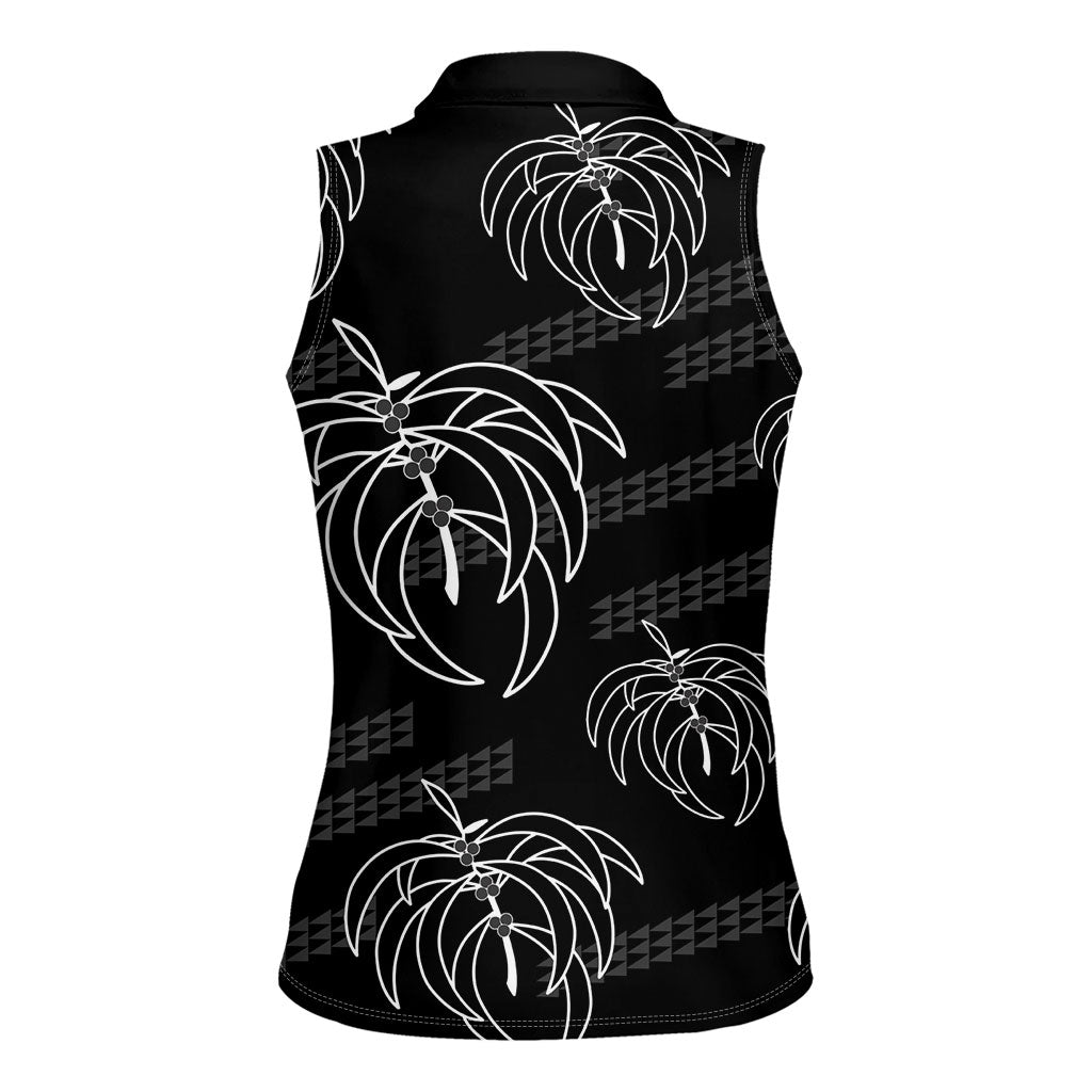 Aloha Hawaii Acacia Koa Leaves Women Sleeveless Polo Shirt Black Kakau Tribal Pattern LT05 - Polynesian Pride